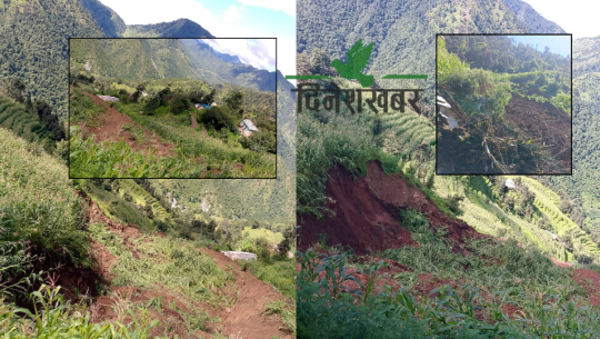 बैतडीको सुर्नया–८ रातापानी टोलमा वर्षौंदेखि पहिरोको समस्या, हिजोदेखि झनै बढ्यो जोखिम 