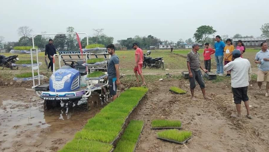 कैलालीको डी–कम माइक्रोसिस्टम्सद्वारा चितवनका किसानलाई धान रोप्ने अत्याधुनिक मेसिन