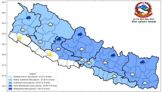 मौसममा पश्चिमी प्रणालीको आंशिक प्रभाव, केही स्थानमा वर्षा र हिमपातको सम्भावना