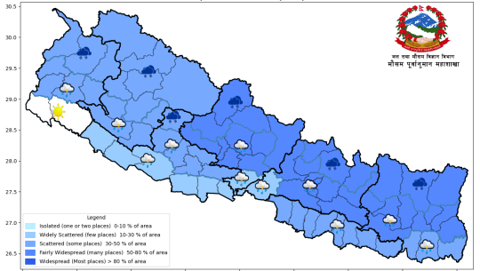 केही स्थानमा मनसुन फैलिने सम्भावना, कोशीमा भारी वर्षाको चेतावनी