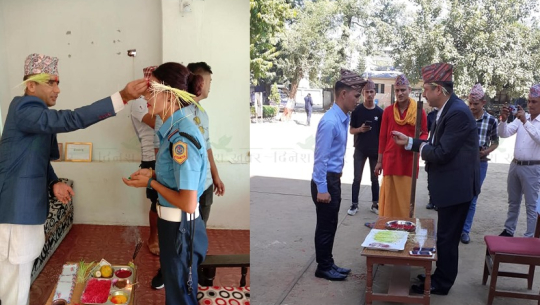 कैलालीमा प्रहरीको दसैं : छैन बिदा, कार्यालय प्रमुखबाट टीका