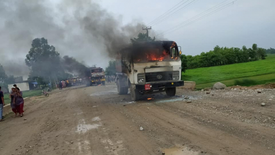 Tankers set on fire in Kanchanpur after motorcyclist killed