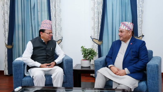 भारतको उत्तराखण्डका मुख्यमन्त्री धामी र मुख्यमन्त्री शाहको बिच भेटवार्ता