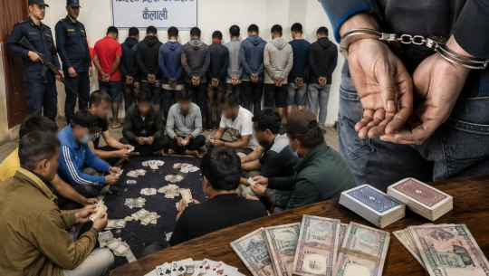 कैलालीका दुई स्थानमा जुवा खेल्दै गरेका २१ जना पक्राउ
