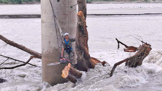 The army removed the tree stuck in the Seti river at Doti