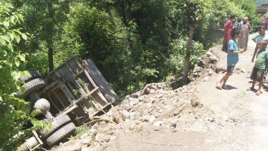 Mini truck overturns due to damaged roads in Dipayal