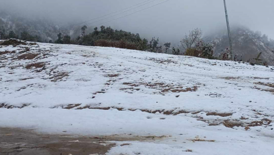 Fresh snowfall in Bajura’s high Lekali region brings cold and hope for winter crops