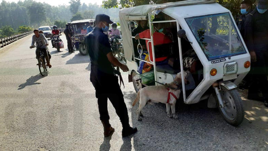 कैलाली प्रहरीले त्रिनगर नाकामा तालिम प्राप्त कुकुर सहित चेकजाँच थाल्यो