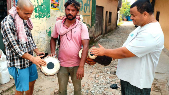 Customers seek dholak in Kanchanpur's jhalari market for bhajankirtan