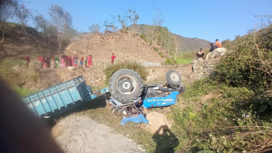 Tractor carrying sand overturns in Doti, One injured