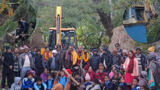 Construction of Tridev Dham road progresses through local labor initiative in Darchula