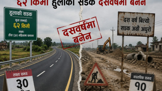 तीस महिनामा सम्पन्न हुनुपर्ने ६२ किमी हुलाकी सडक दसवर्षमा बनेन