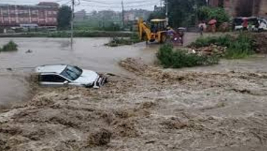 Bus park submerged in flood water