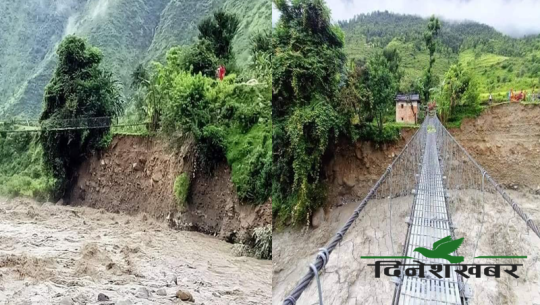 बझाङमा बाहुली खोला उर्लियो, पुल र आसपासका घर जोखिममा