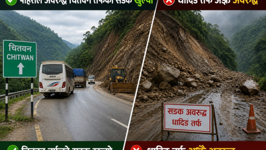 पहिराले अवरुद्ध चितवन तर्फको सडक खुल्यो, धादिङ तर्फ अझै अवरुद्ध