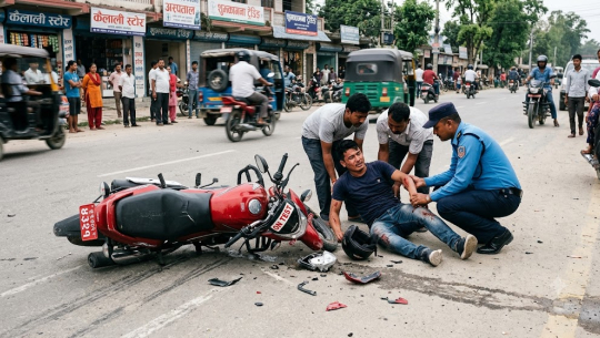 कैलालीमा अनटेस्ट मोटरसाइकल दुर्घटना हुँदा चालक घाइते