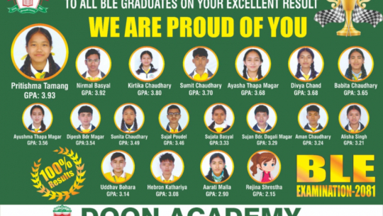 Doon academy achieves 100% pass rate with excellent grades in basic level class 8