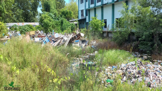 Garbage piled up in the temporary Covid hospital area of ​​Dhangadhi