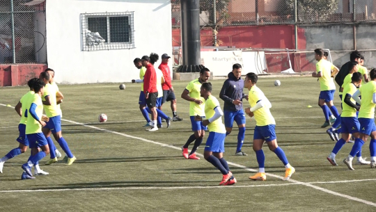 Nepali football team undergoing training session for 2022 World Cup Qualification
