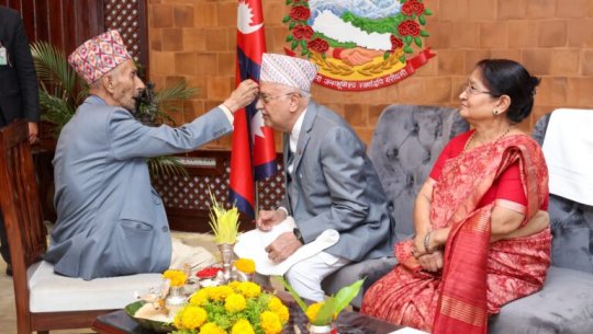 PM Oli receives Dashain 'tika'