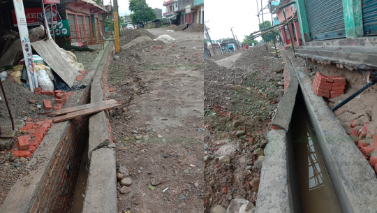 कैलालीमा असारे विकास : निर्माण सम्पन्न नहुँदै भत्कियो नाली