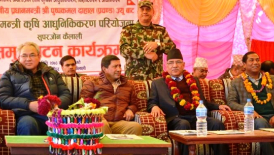 कैलालीको उदासीपुरमा गहुँ खेती सुपरजोन कार्यक्रमको उद्घाटन गर्दै तत्कालीन प्रधानमन्त्री प्रचण्ड