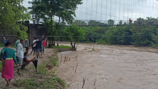 Mohana river suspension bridge connecting Kailali-Kanchanpur is at risk