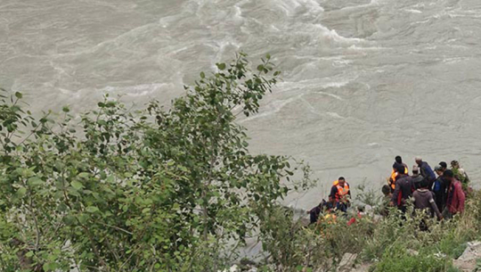 Tipper truck full of passengers falls into the Karnali River