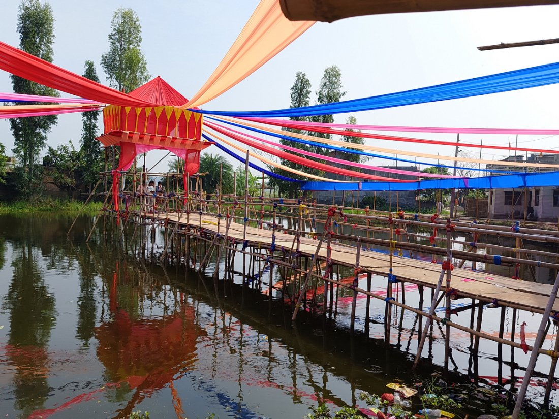 छठ पूजाका लागि पाठक पोखरीमा मन्दिर निर्माण गरिँदै